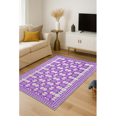 Tapis mauve à motif tissé lavable Mosso