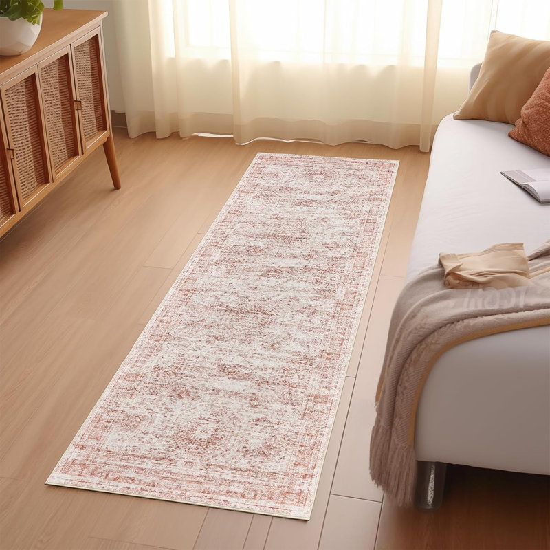 Tapis lavable rétro antidérapant (rose), Tapis de couloir 2 pi x 12 pi