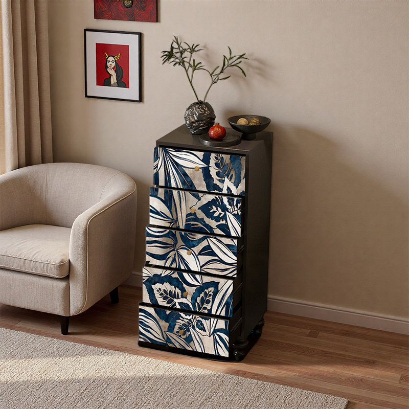 Armoire décorative en pin à cinq tiroirs, Noir