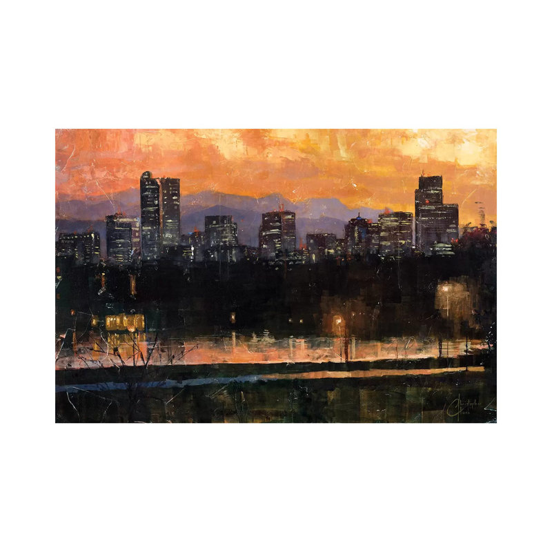 «Denver Skyline from City Park III» par Christopher Clark, reproduction d'art, Toile tendue, H 26 po x l 40 po x P 1,5 po