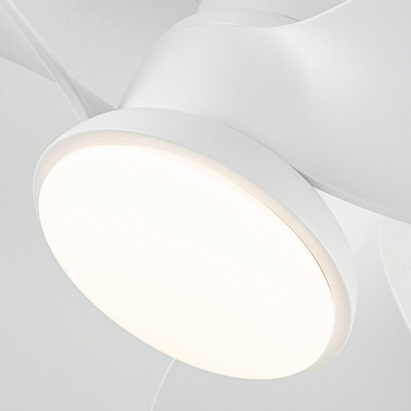 Ventilateur de plafond encastré moderne à 3 pales avec lumière et télécommande, Blanc, H 11 po x L 31 po
