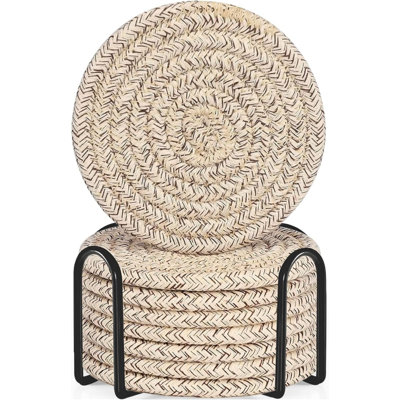 Sous-verres PC avec support, sous-verres absorbants en coton tissé pour boissons, ensemble de sous-verres minimaliste pour la table de protection en bois brun, 4,3 pouces