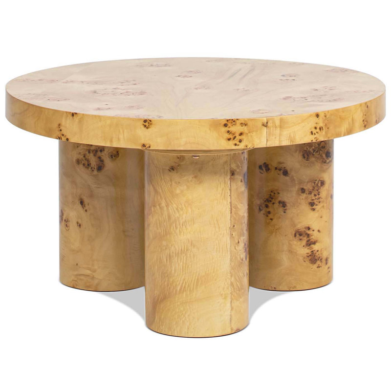 Nebula 28" Round Burl Wood Coffee Table with Pillar Legs