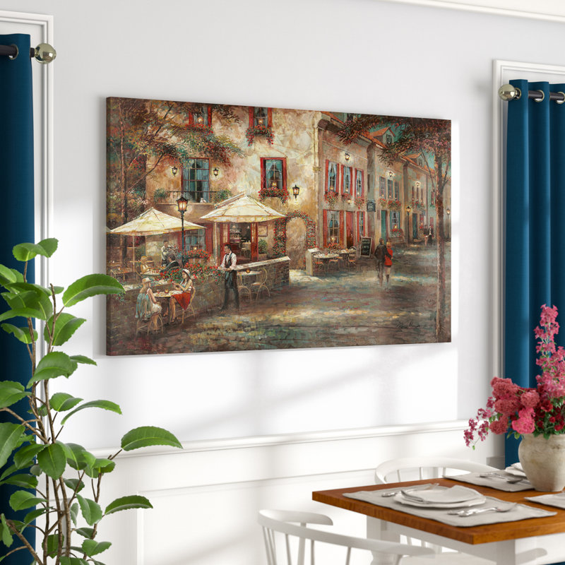 Reproduction d’art sur toile tendue « Courtyard café », H 18 po x l 30 po x P 1 po