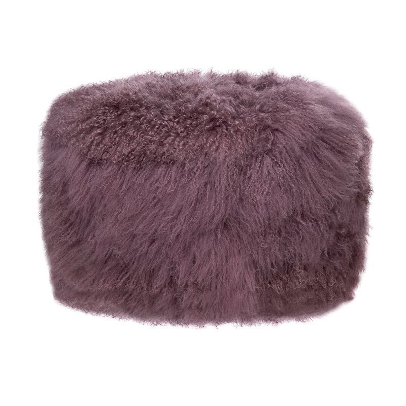 Round Tibetan Lamb Sheepskin Ottoman, 30" Diameter x 16" High, Mauve
