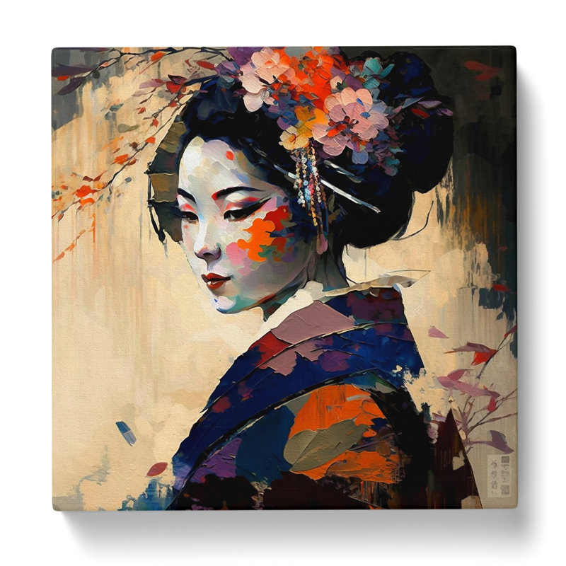 Geisha Palette Knife Painting - Wrapped Canvas, 50cm H x 50cm W x 3cm D