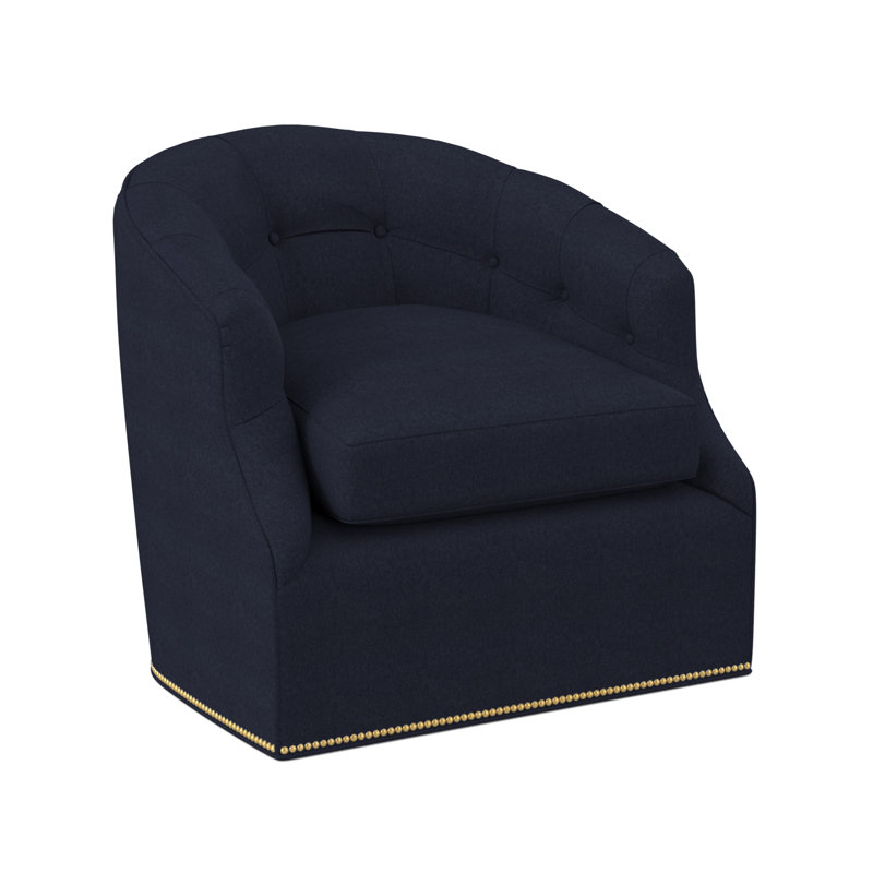Calvert Swivel Barrel Chair, Polished Brass Small, Margaret Ebony Polyester Blend
