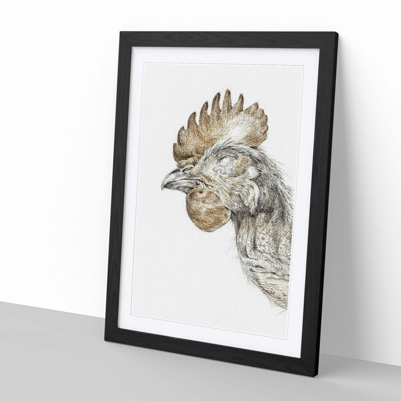 Head of a Chicken by Jean Bernard - Picture Frame Drawing Print, 36cm H x 27cm W x 2cm D, Black Framed