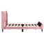 Lit plateforme tapissier simple en velours rose - esthétique moderne avec tête de lit et repose-pieds