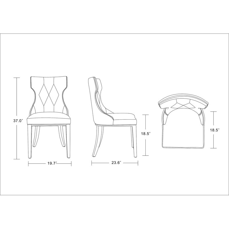 Chaise de salle à manger rembourrée en bois bleu cobalt Reine - ensemble de 2, Bleu