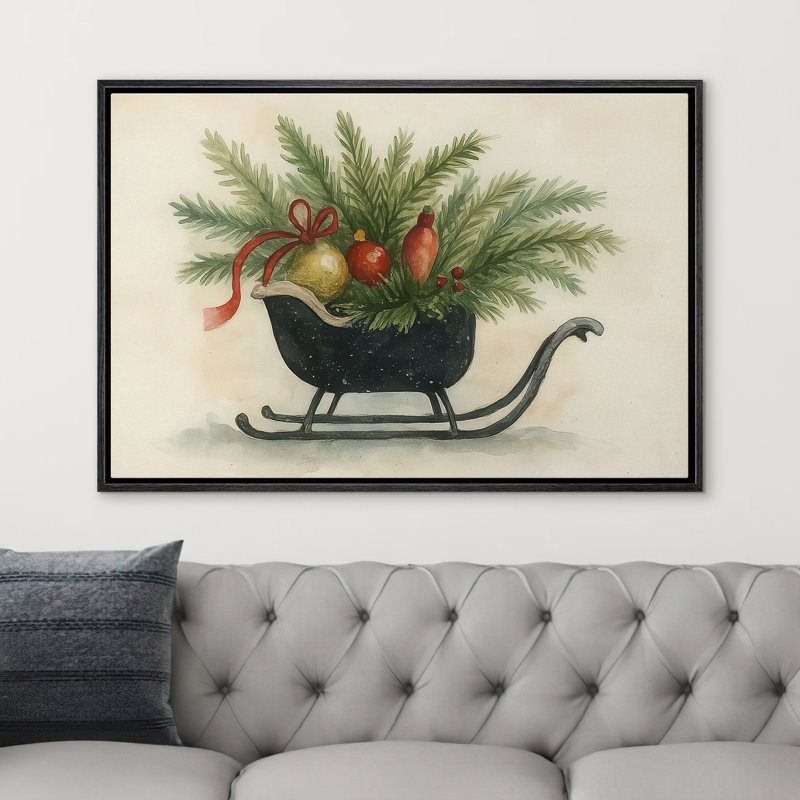 Reproduction d'art de Noël encadrée sur un lit-bateau, H 24 po x l 36 po x P 1,5 po, Noir