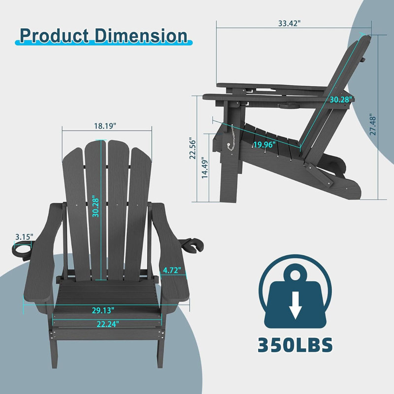 Chaises Adirondack ajustables, pliables en PEHD gris, inclinaison à 3 positions, Gris