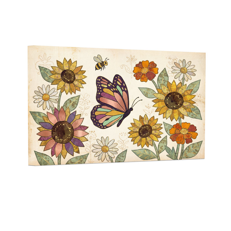 Motif floral d'animaux avec papillon et abeille, H 16 po x l 24 po