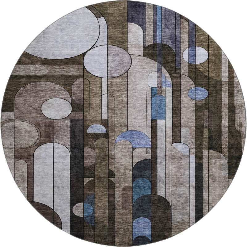 Premium Machine Washable Dimatteo AMF1125 Geometric Rug, Round 8'