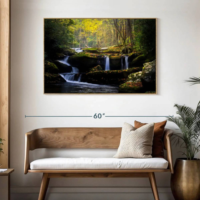 Stream In The Smokies, Cadre flottant en bois naturel, 46 po x 31 po