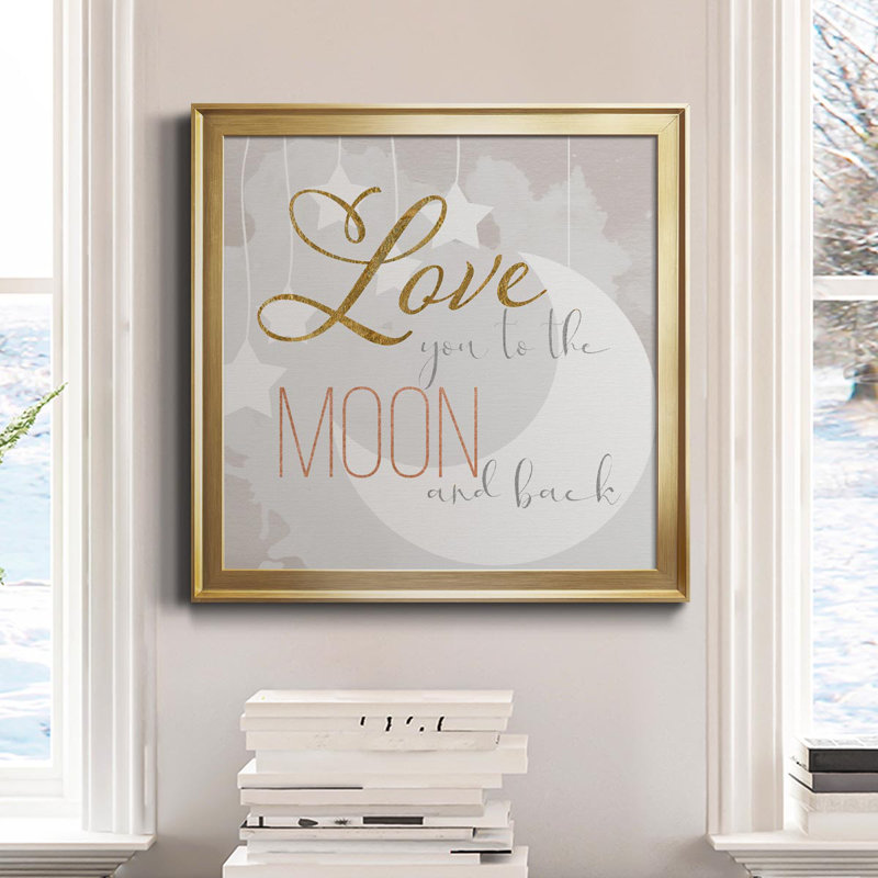 To To Moon - Toile encadrée de qualité supérieure - prête à être accrochée, Or, H 26,5 po x l 26,5 po x P 1,5 po