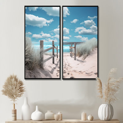 Plage, paysage marin, rêves, chemin I - impressions côtières turquoise sur toile