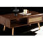 Table basse en rotin PE, porte coulissante pour rangement, pieds en bois massif-309774029