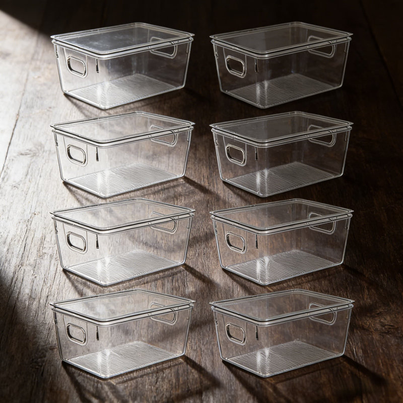 Bacs de rangement en plastique transparent avec couvercles, contenants de rangement empilables pour réfrigérateur et armoire de cuisine