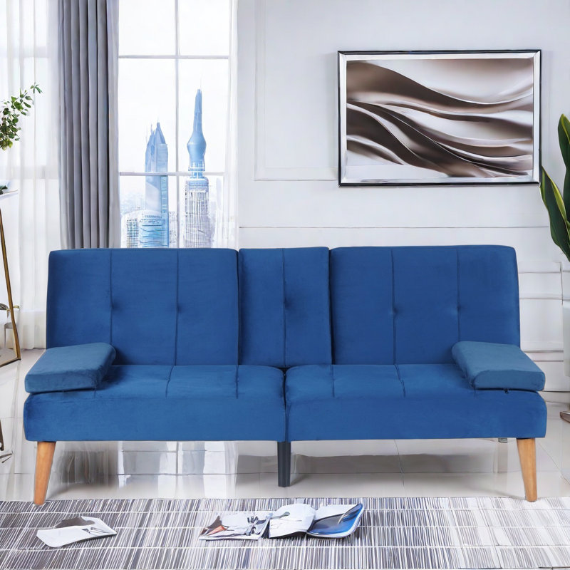 Alleyne Twin 65.3'' Wide Tufterd Back Convertible Sofa with Storage, Blue Velvet