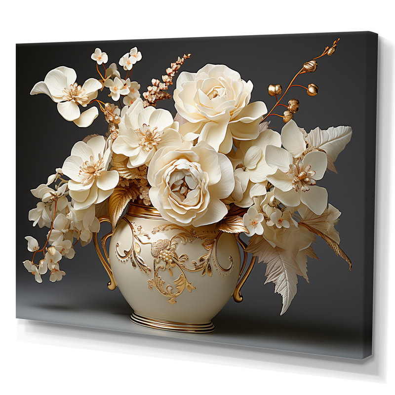 Impression sur toile Baroque Hydrangea blanc et or VII - Hydrangea, Toile tendue, H 24 po x l 32 po x P 1 po
