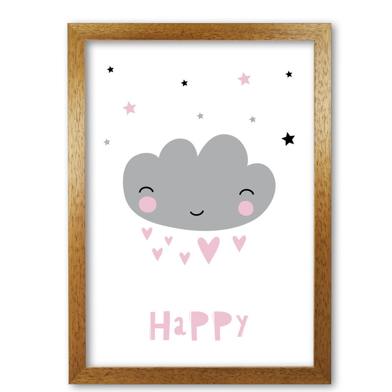 Happy Cloud - Print, 30 cm H x 21 cm W x 5 cm D, Honey Oak Frame