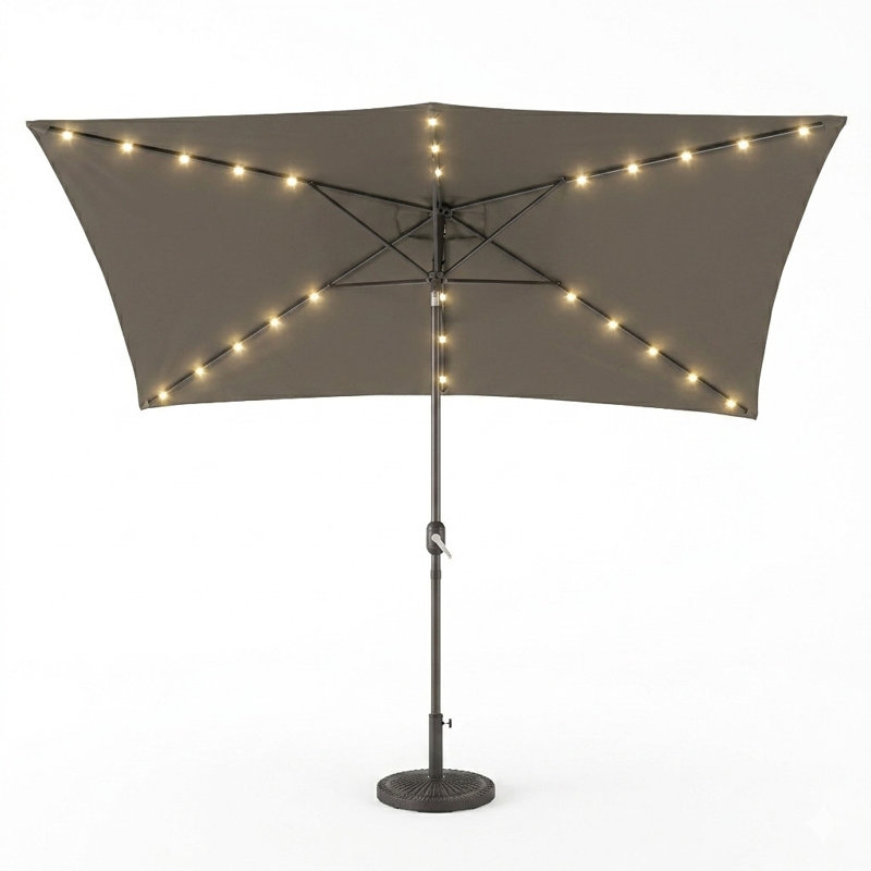 Parasol de table de marché 10 x 6,5 pi à DEL, auvent résistant aux rayons UV et bouton inclinable, Taupe
