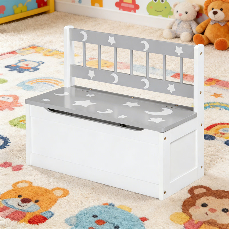 Toddler Toy Box Storage Bench with Large 27 L Interior, Kids Storage Bench Seat with Storage for Toddler Playroom Furniture, Kids Bedroom Furniture, Toy Organizer and Storage Bin, Gray