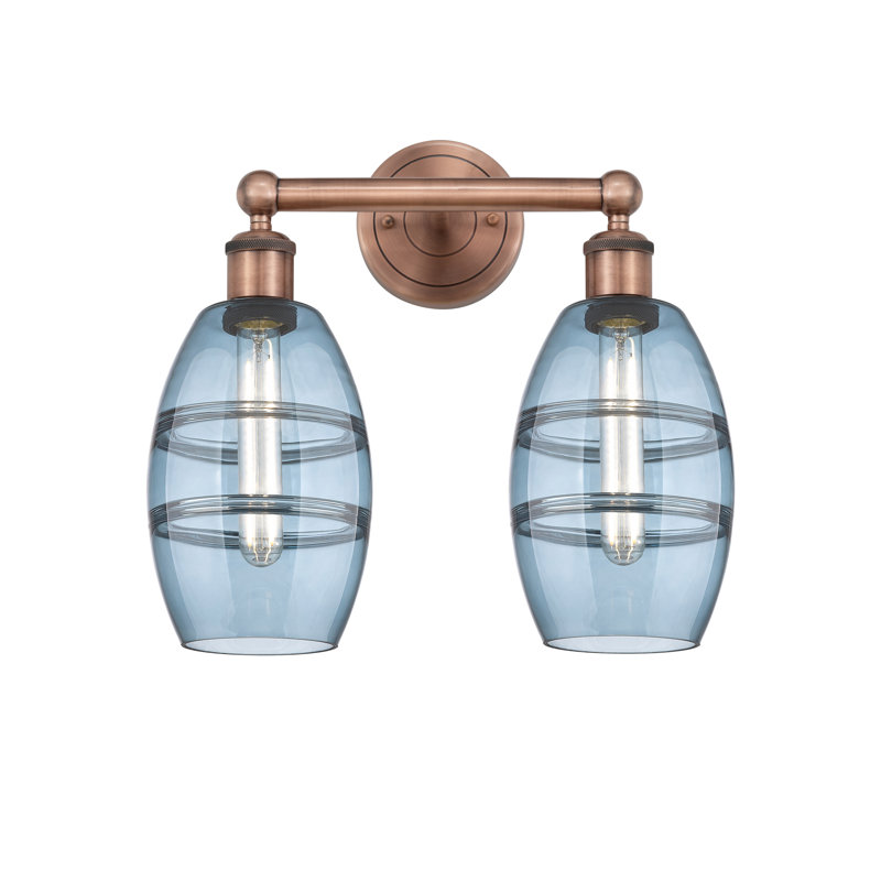 Éclairage pour meuble-lavabo à 2 lumières Kusham, Bleu princesse, Cuivre antique