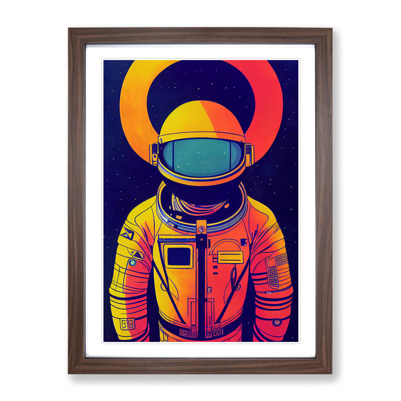 Astronaut Pop Art No.5 1 Piece Single Picture Frame Wall Art, 34cm H x 25cm W x 2cm D, Walnut Framed
