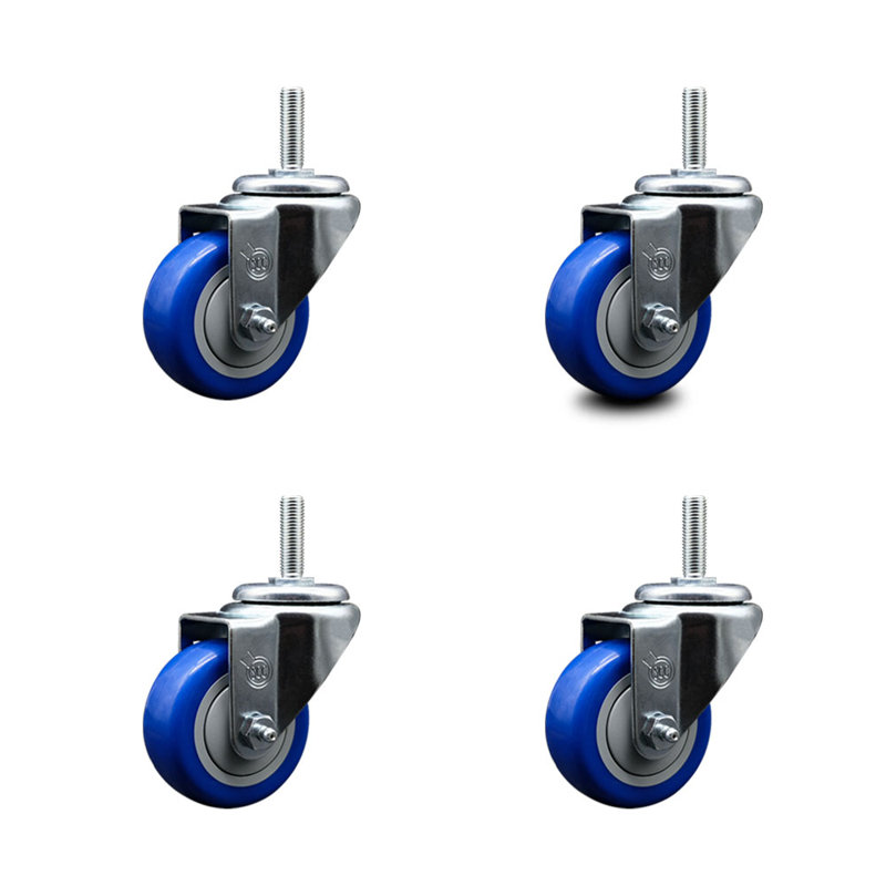 3 Inch_Poly Wheel Swivel 3/4 Inch_Threaded Stem Caster Set Service Caster, Green