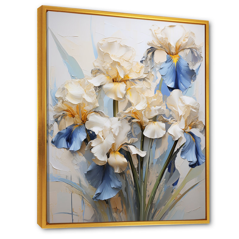 Minimalisme Irises Melody II sur toile, Cadre flottant doré, H 40 po x l 30 po x P 1,5 po