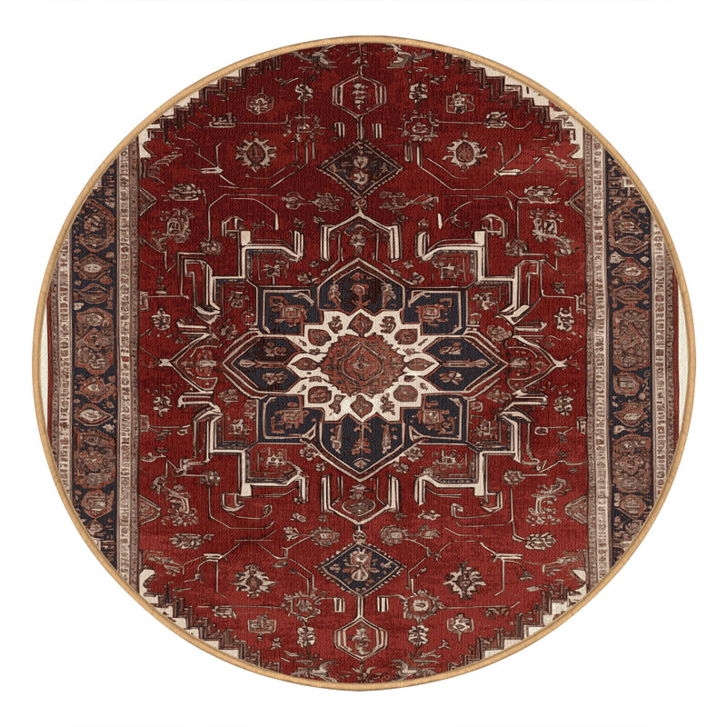Machine Washable Persian Brown Area Rug, Round 5'