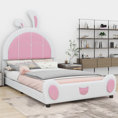 Lit plateforme tapissier avec tête de lit en forme de lapin