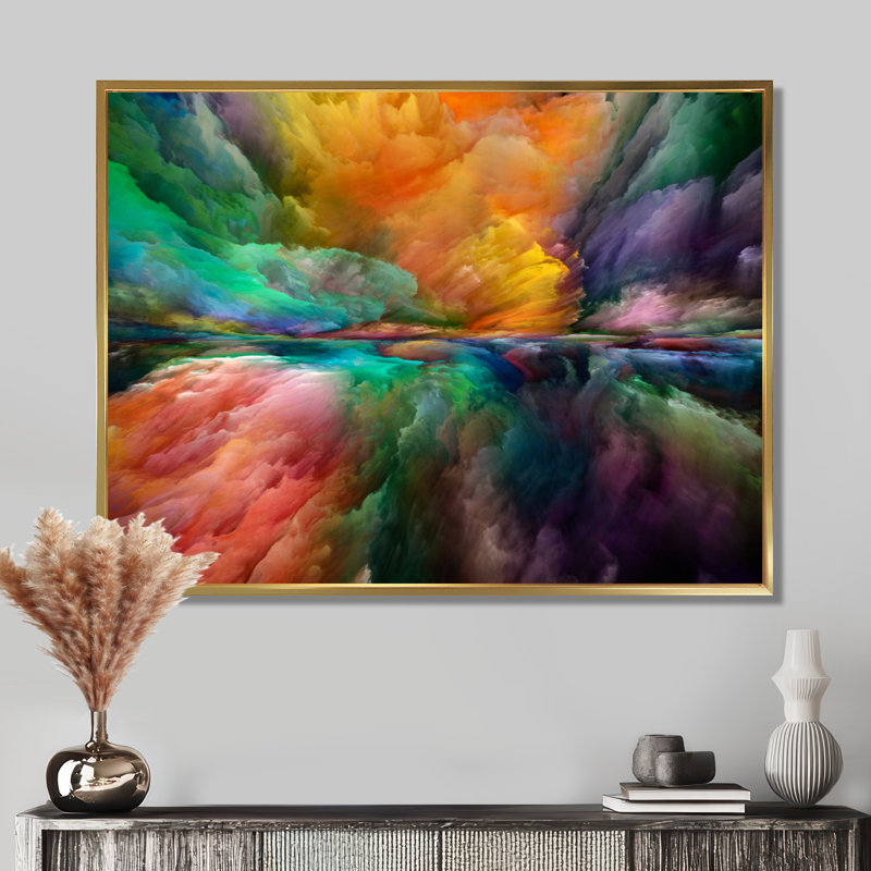 «Gerard Colorful and Dark Gradient Clouds», impression sur toile, H 30 po x l 40 po, Reproduction avec cadre flottant, Doré