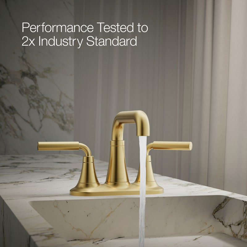 Tone Two-Handle Centerset Bathroom Sink Faucet with Clicker Drain, 1.0 GPM, Brass