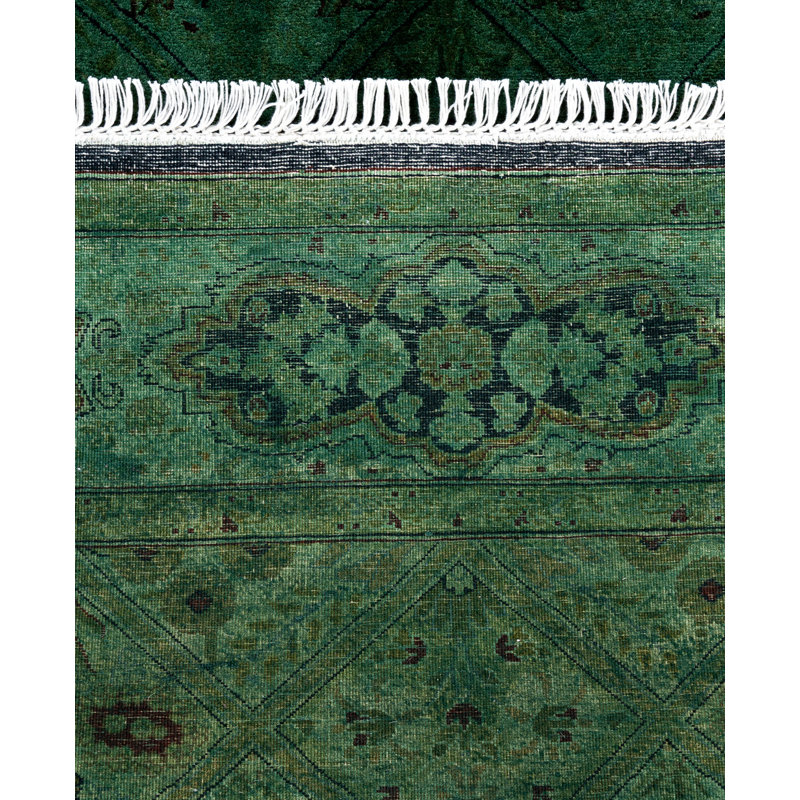 Overdyed Hand-Knotted Wool Modern-Contemporary Green Area Rug 5' 1" x 5' 1"