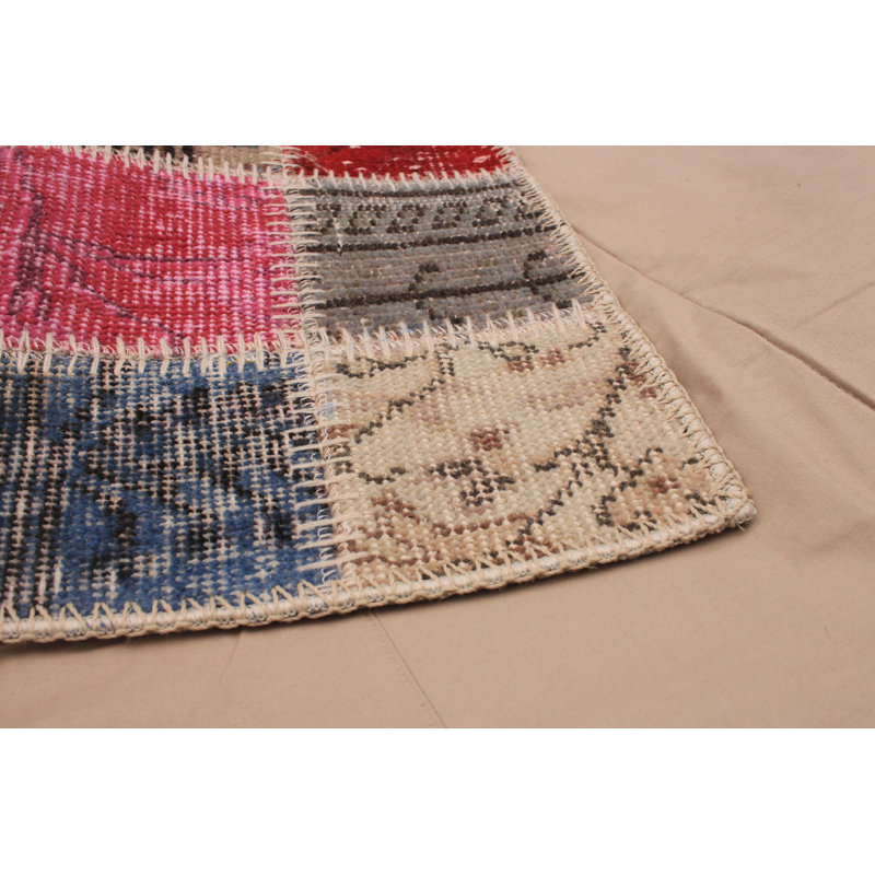 Tapis décoratif en laine noué à la main de conception unique noué à la main New Age 5 pi 7 po x 7 pi 9 po de couleur rose/taupe/beige
