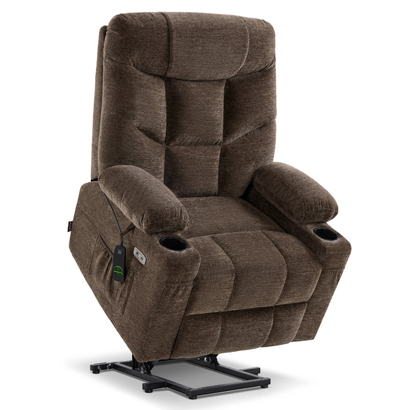 Fauteuil inclinable 350 lb avec repose-pieds allongé, porte-gobelet et chargeur USB Type C, Brun