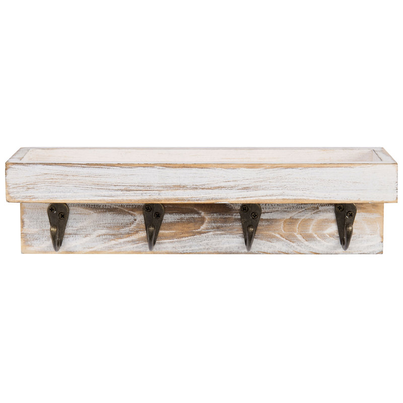 Baillons Wall 25.4cm Storage Organiser with Key Hooks and Corkboard, Whitewashed
