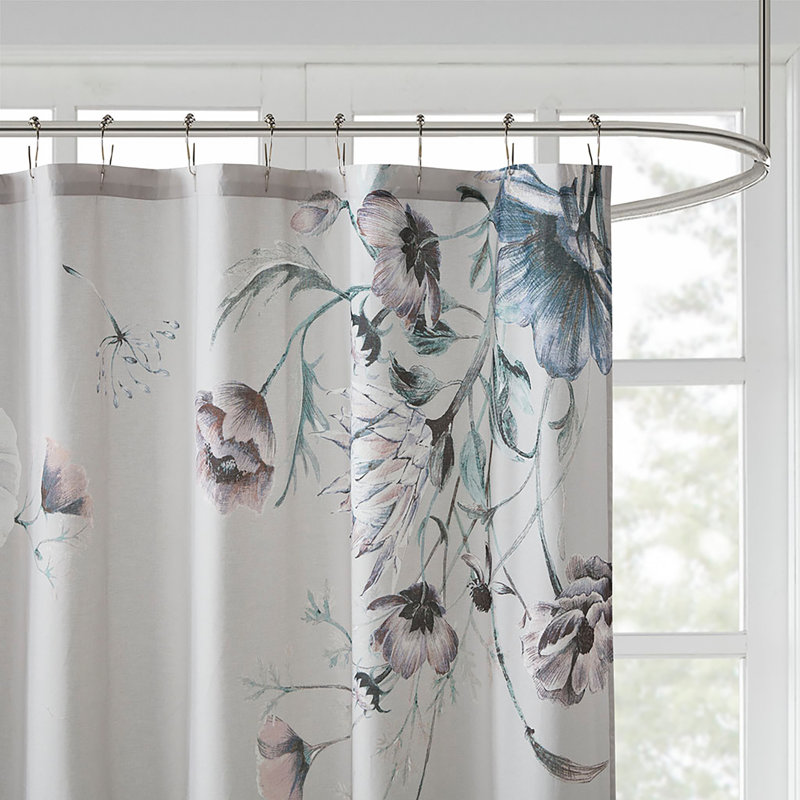 Cassandra Blue Floral Cotton Shower Curtain