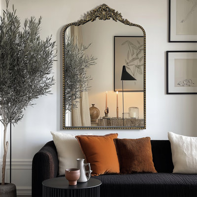 Miroir de style rétro de style baroque rétro de 30 po x 48 po, cadre antique victorien avec cadre en métal orné brossé noir pour l'entrée du salon