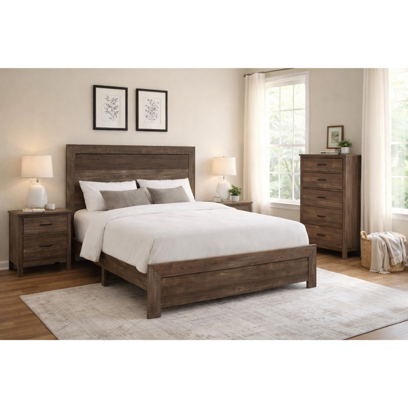 Bo 4 Piece Queen Size Bedroom Set, Brown