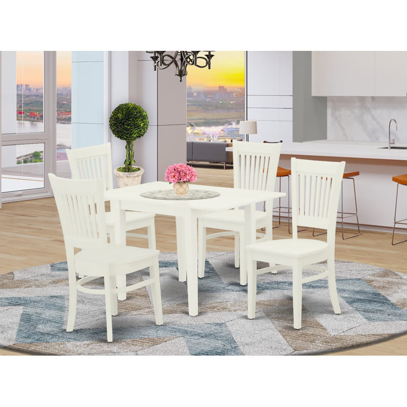 5 Piece Dining Table Set for 4 Includes a Rectangle Dinner Table with Dropleaf and 4 Dinette Chairs, Linen White, Linen White