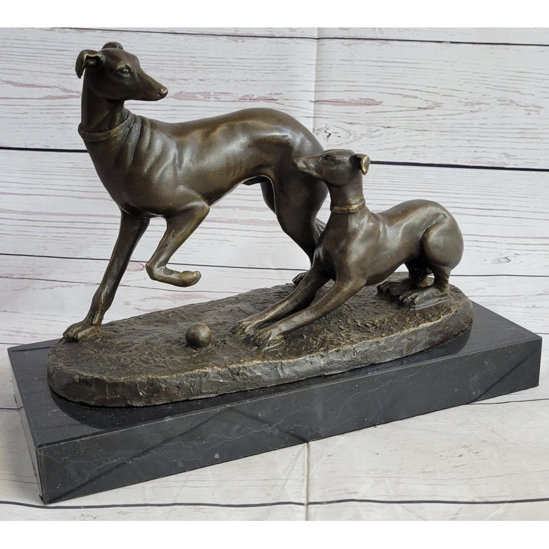 Pj Mene Two Greyhounds Dogs Playing'Argente And Dore Bronze Statue Sculpture