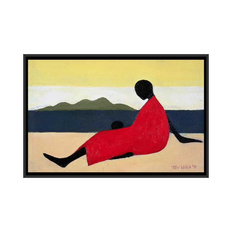 « mère et enfant », impression sur toile, H 18 po x l 26 po x P 1,5 po, Toile avec cadre noir, Pas de tapis