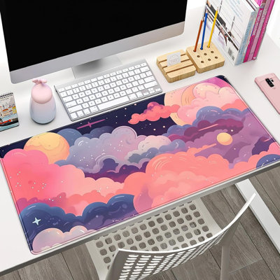 Mignon tapis de bureau Kawaii Clouds rose mauve sous-main Mignon XXL grand tapis de souris Grand bureau complet Tapis de jeu d'ordinateur portable Tapis de souris d'ordinateur 11,87 po x 27,56 po