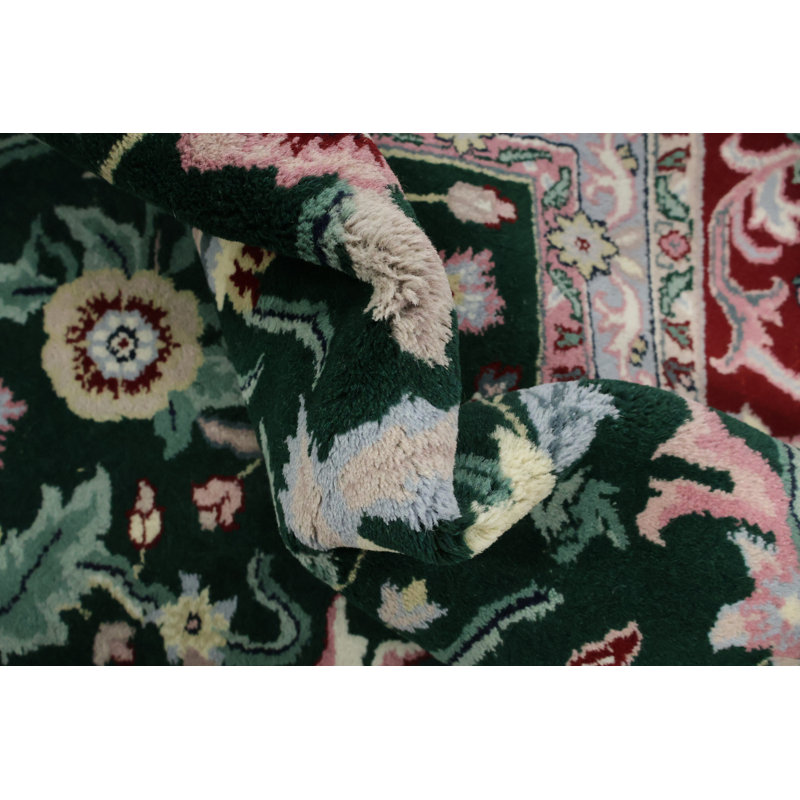 Tapis oriental traditionnel élégant à motif floral vert 9 x 12