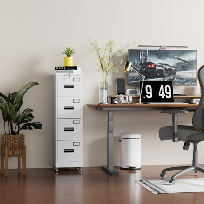Metal File Storage Cabinet With 4 Drawer And Lock,office Home File Cabinet With Name Card Holder For A4 Letter/legal Size, 14.96" W X 17.72" D X 54.13" H, Assembly Required