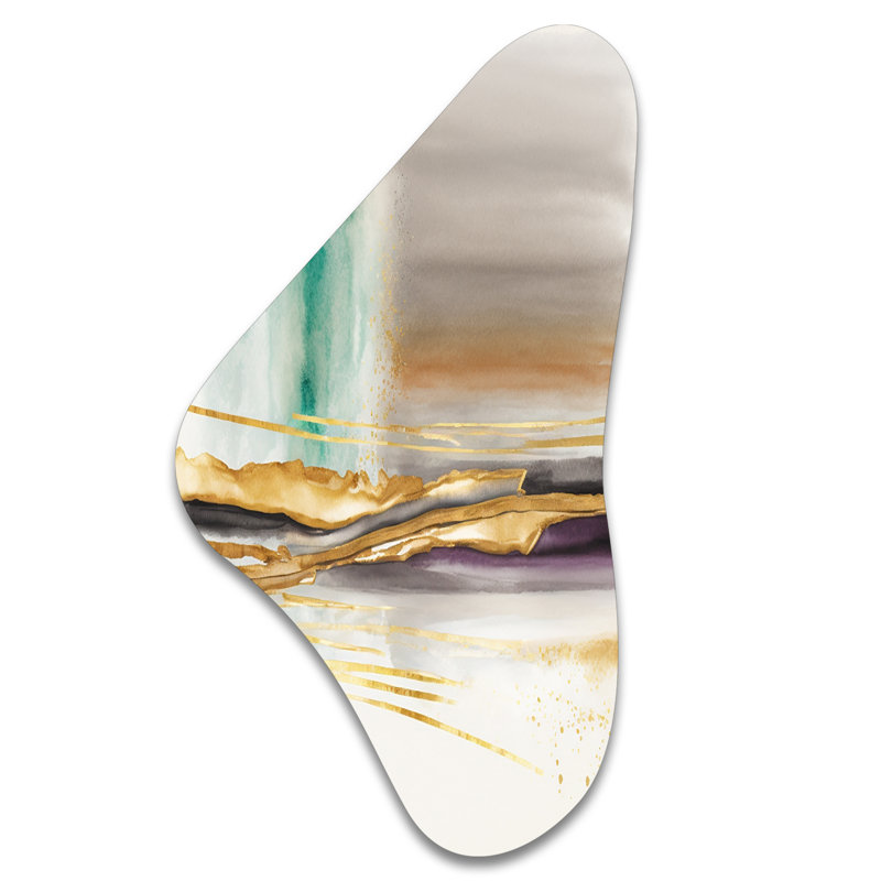 Wayde - Art mural asymétrique en forme de Boomerang à encre liquide abstraite, H 31 po x l 17 po